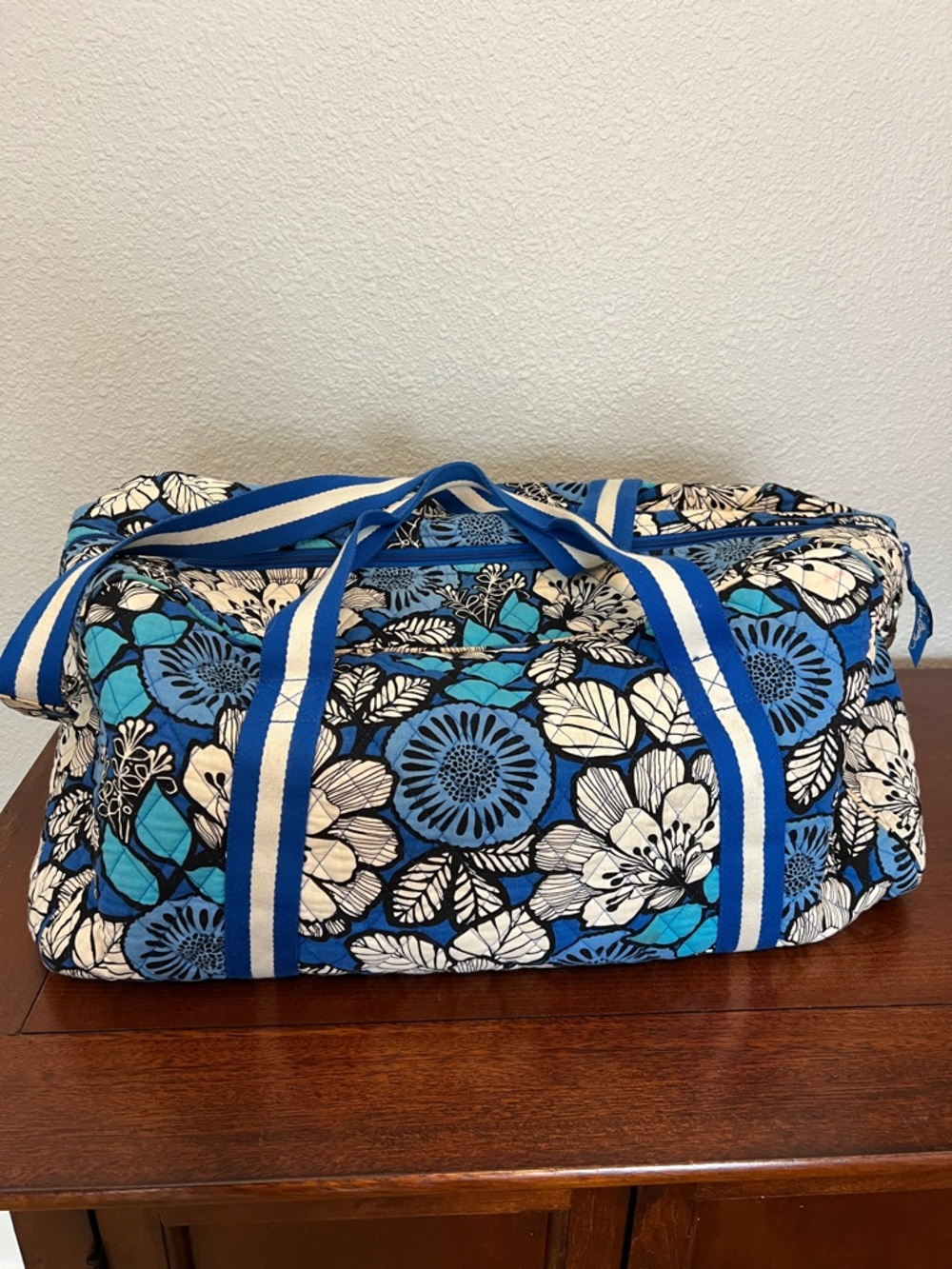 Vintage Vera Bradley Blue Floral Quilted Weekend Duffel Bag